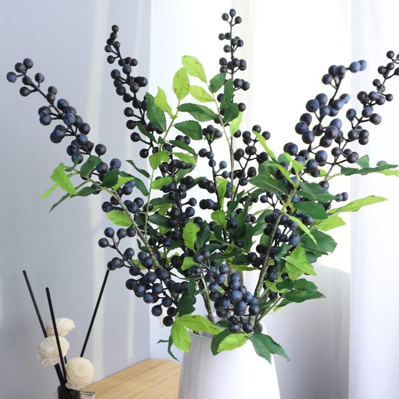 Artificial Berry Stems 6 Pcs 17 Inch Fake Burgundy Berries with Leaves