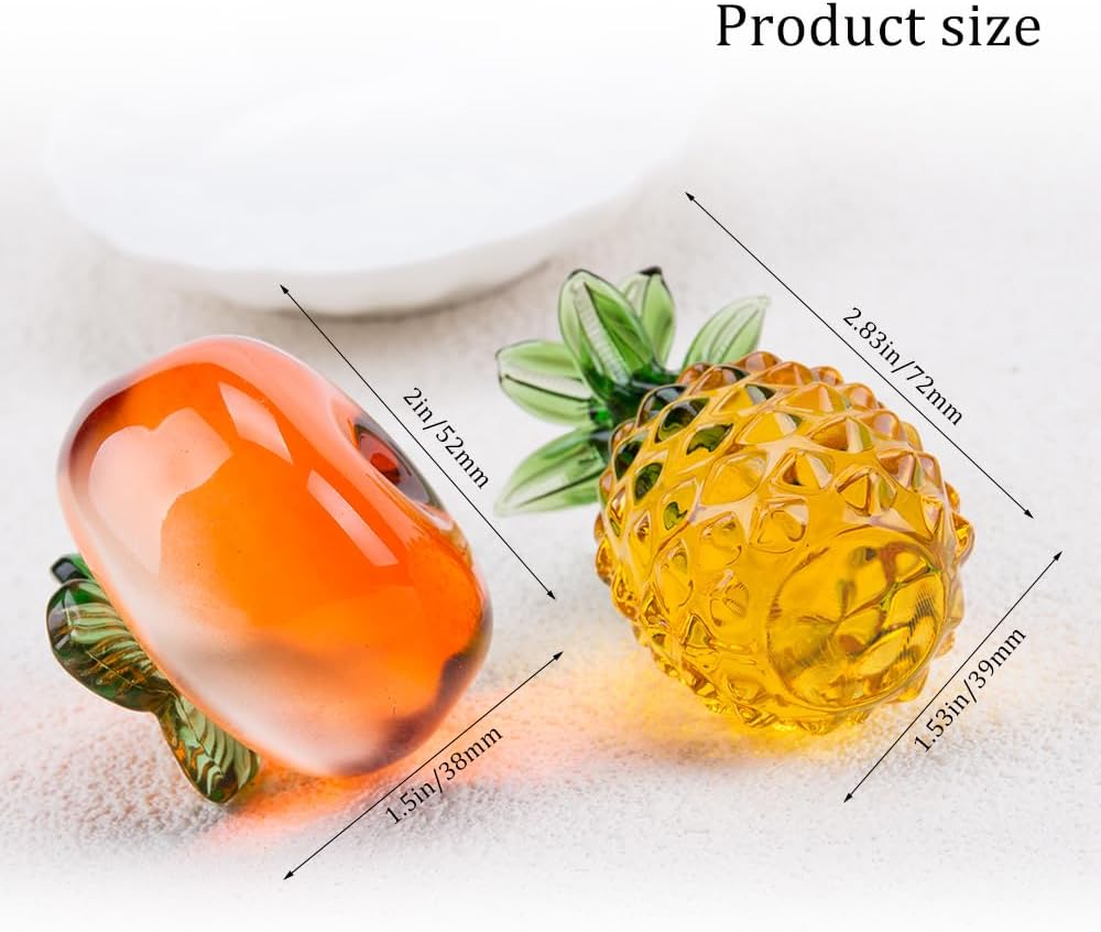 SaiDian 2Pcs Blown Glass Persimmon Pineapple Figurine Decor
