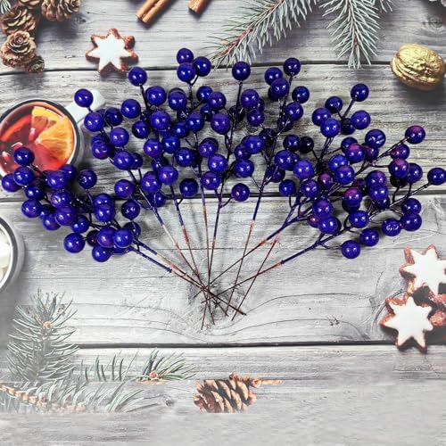 Artificial Purple Blue Berries Stems 24pcs Christmas Decor