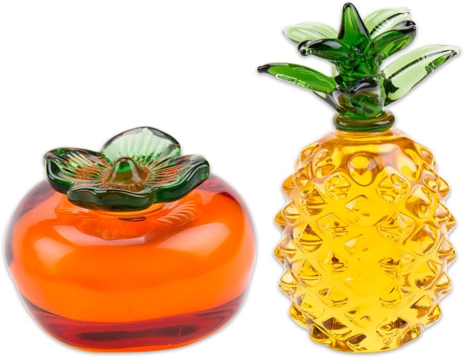 SaiDian 2Pcs Blown Glass Persimmon Pineapple Figurine Decor