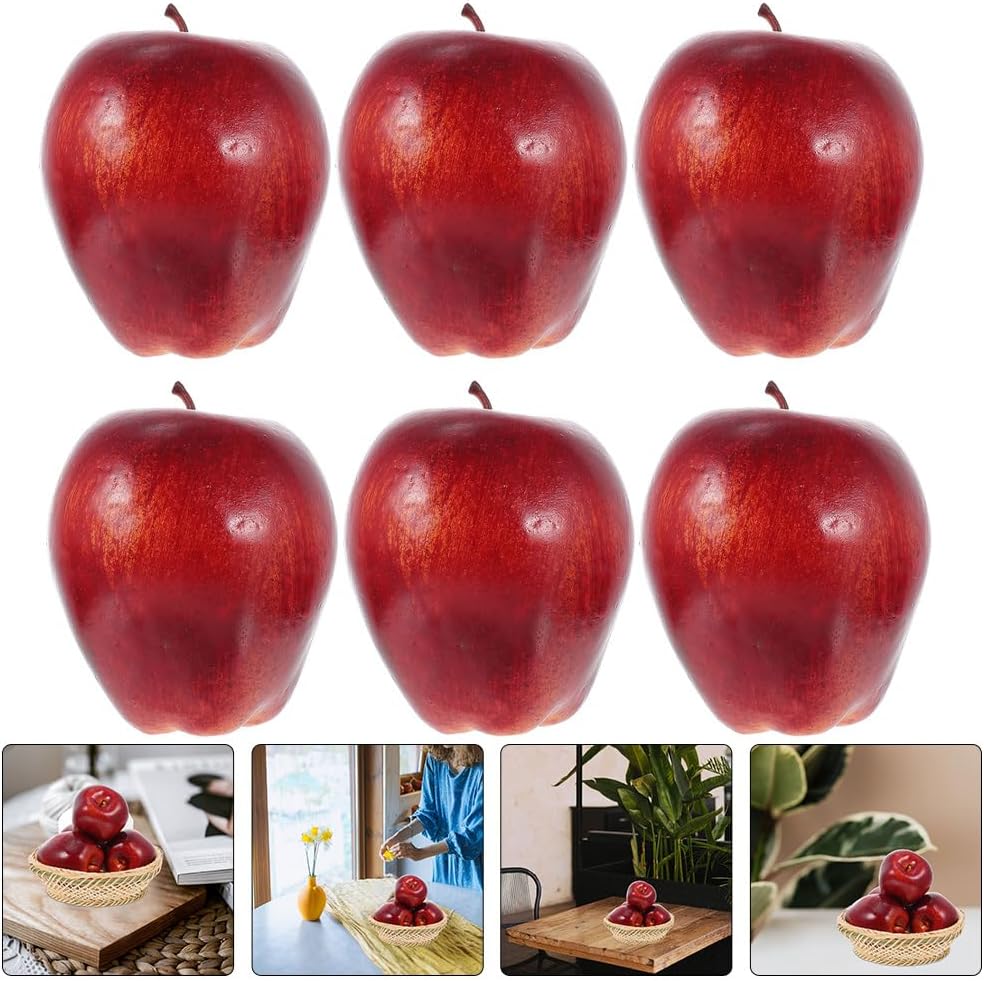 HOMSFOU 6pcs Artificial Red Apples for Decoration