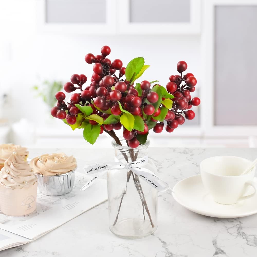 HUIANER Artificial Dark Red Berries with Stems