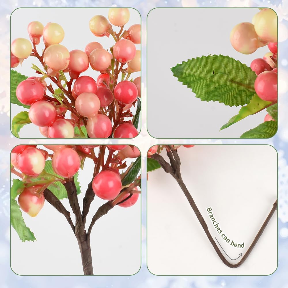HUIANER Artificial Pink White Berry 4PCS for Wedding Decor