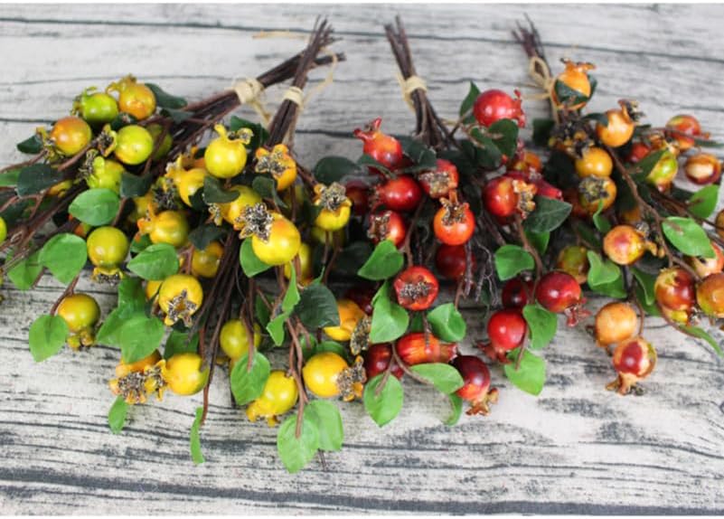 Group of 6 Artificial Pomegranate Branches for Vase Decor