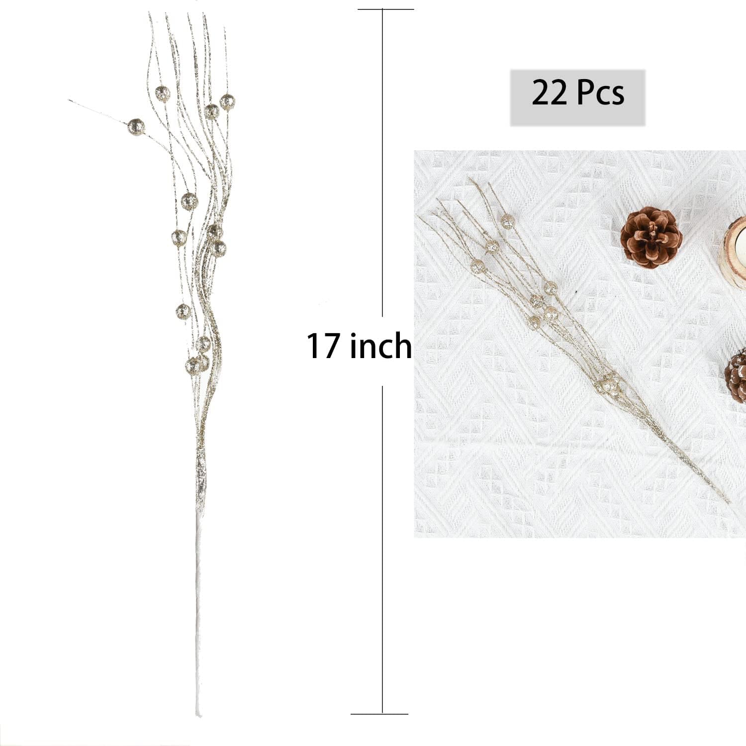 DearHouse 22Pcs Christmas Glitter Berry Stems for Tree Decor