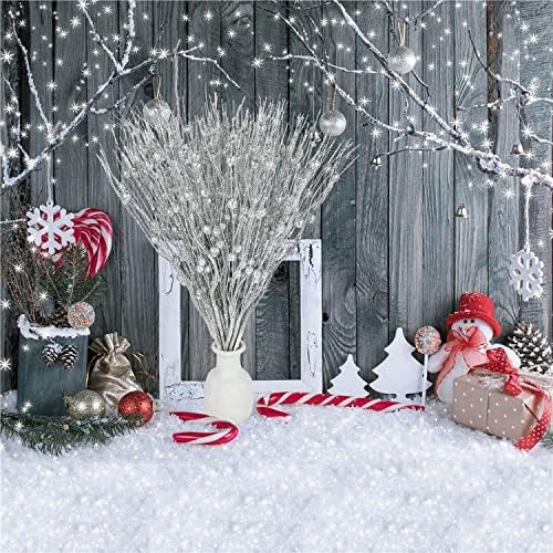 Lvydec 22pcs Christmas Glitter Berries Stems Silver