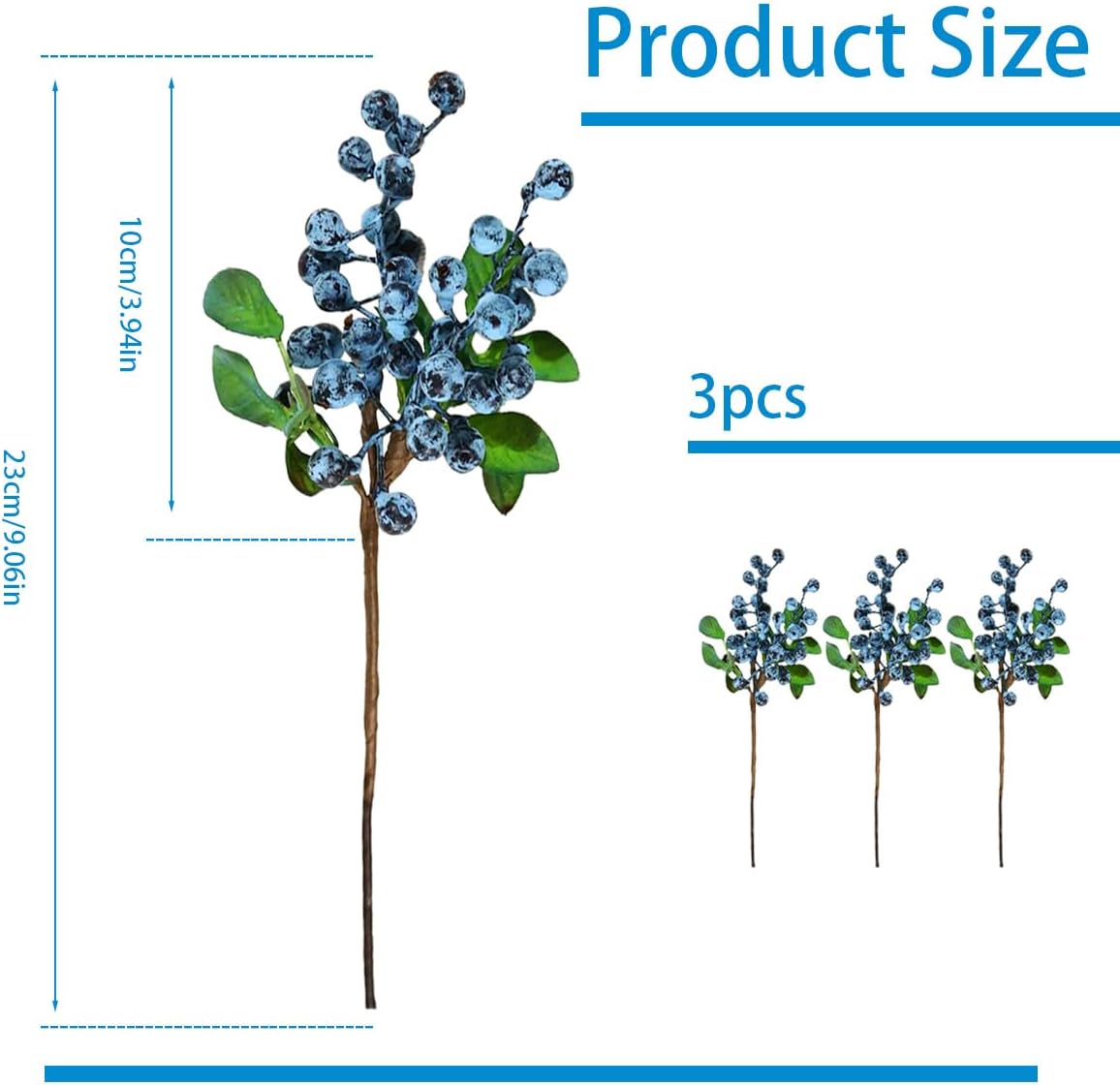 Artificial Blueberry Stems 3pcs for Decorations