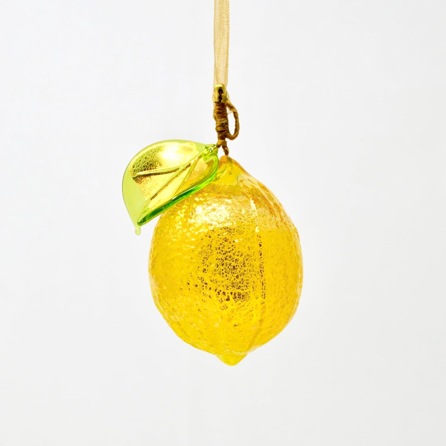 Hand Blown Yellow Lemon Murano Glass Ornament 3 x 2
