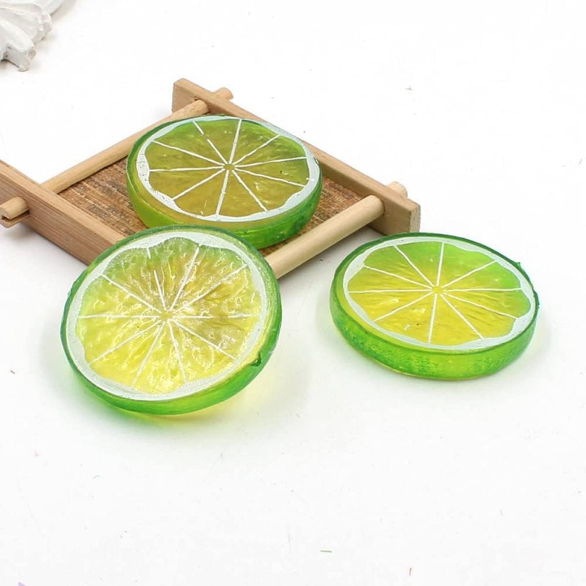 30 Piece Plastic Green Lemon Slices Decorative Artificial Fruit
