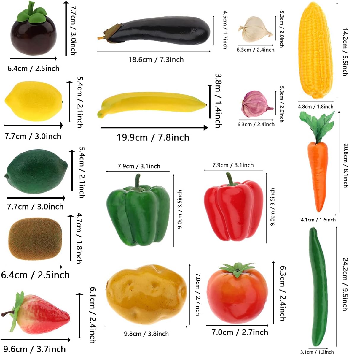 16 Pcs Realistic Plastic Fake Vegetables and Fruit Set