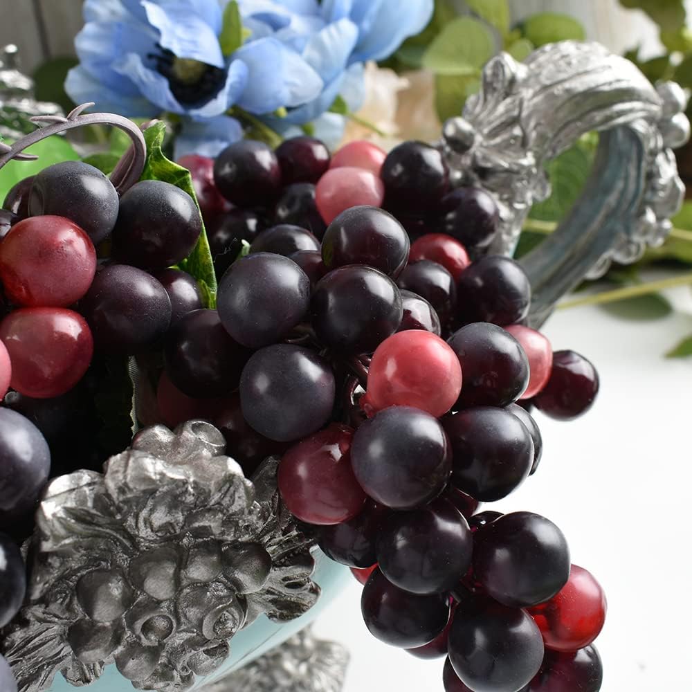 Luckforest Artificial Grapes 6Pcs Red Frosted Cluster Decor
