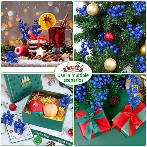 20 Pack 78 Inch Royal Blue Christmas Glitter Berries Stems