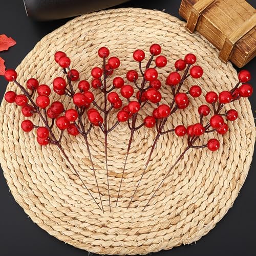 Red Fruit Flower Decoration Artificial Christmas Ornaments 20 Branches