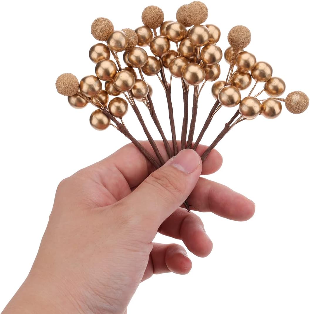 10pcs Glitter Fake Gold Berries Christmas Decorations