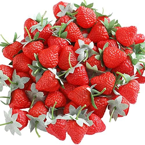 60 Pieces Realistic Fake Strawberries Decor