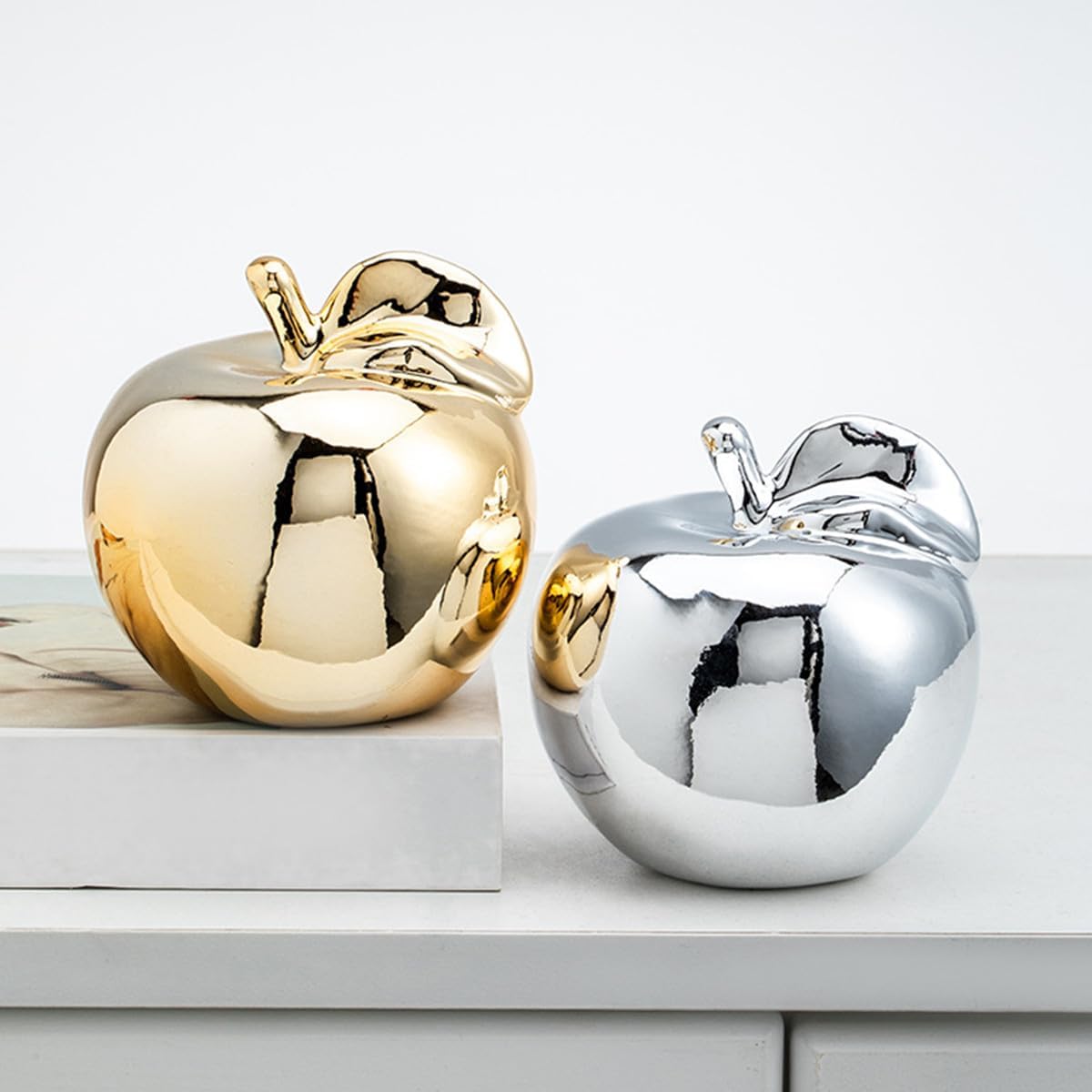 6 Inch Golden Ceramic Apple Decor Sculpture