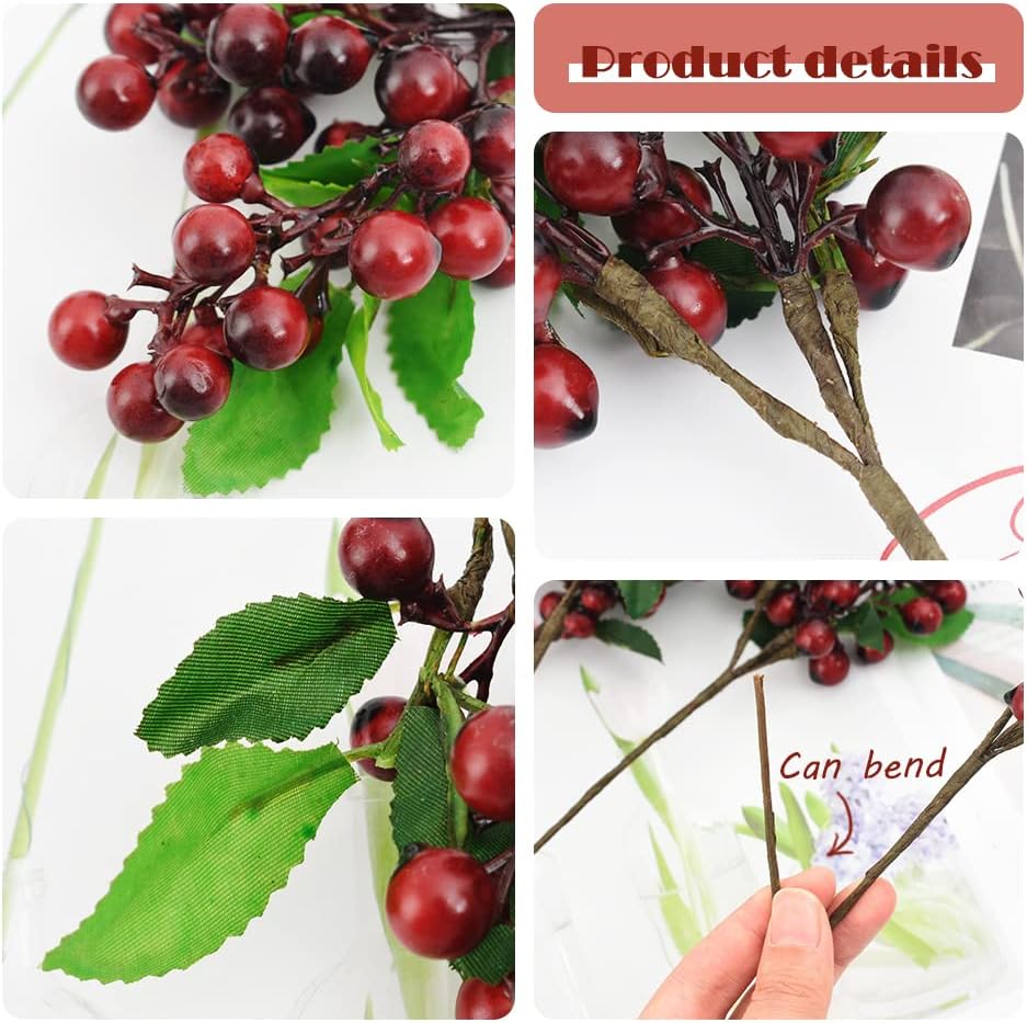 HUIANER Artificial Dark Red Berries with Stems