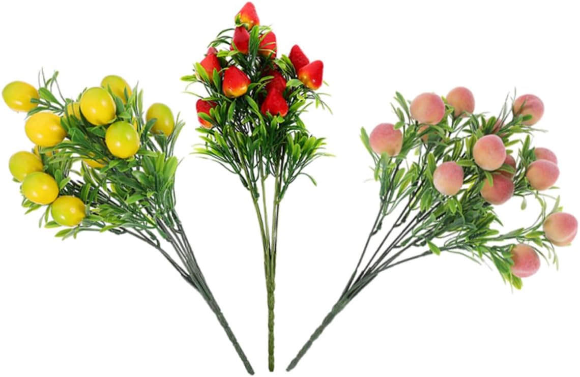 3pcs Lifelike Artificial Fruit Branches for Home Kitchen Decor