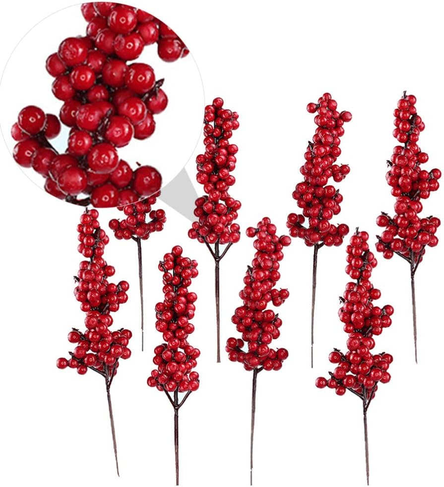 SUPVOX Red Fruit Artificial Berry Branches for Christmas Decorations