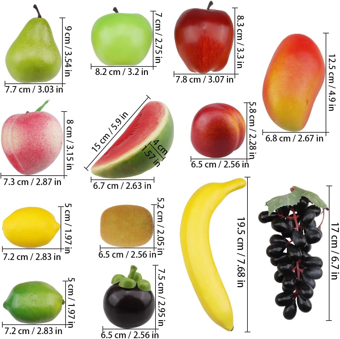 Ginojex Artificial Fruit 13 Pcs Realistic Foam Fake Fruits Set