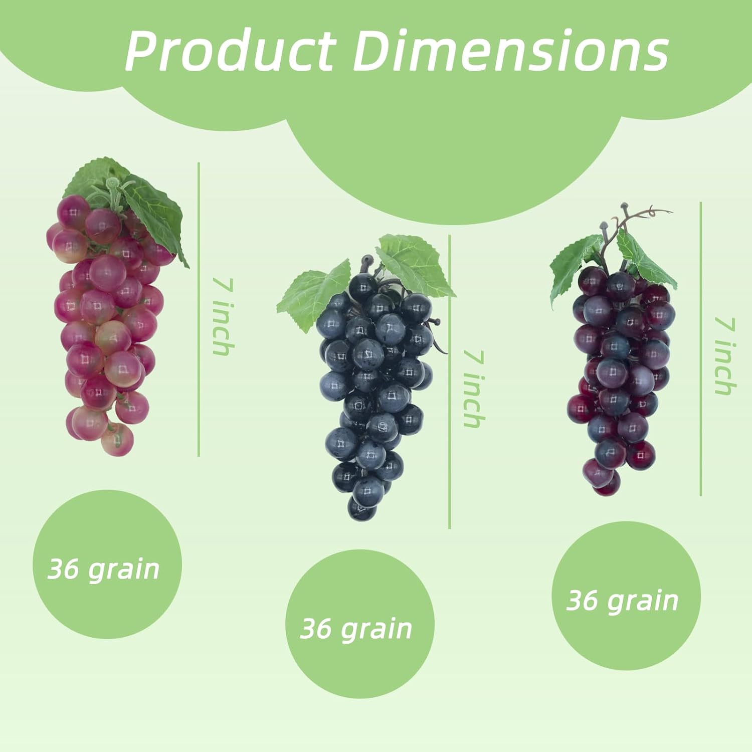 Featuman 3 Bunches Artificial Grapes 7 Inch Decorative Fruit