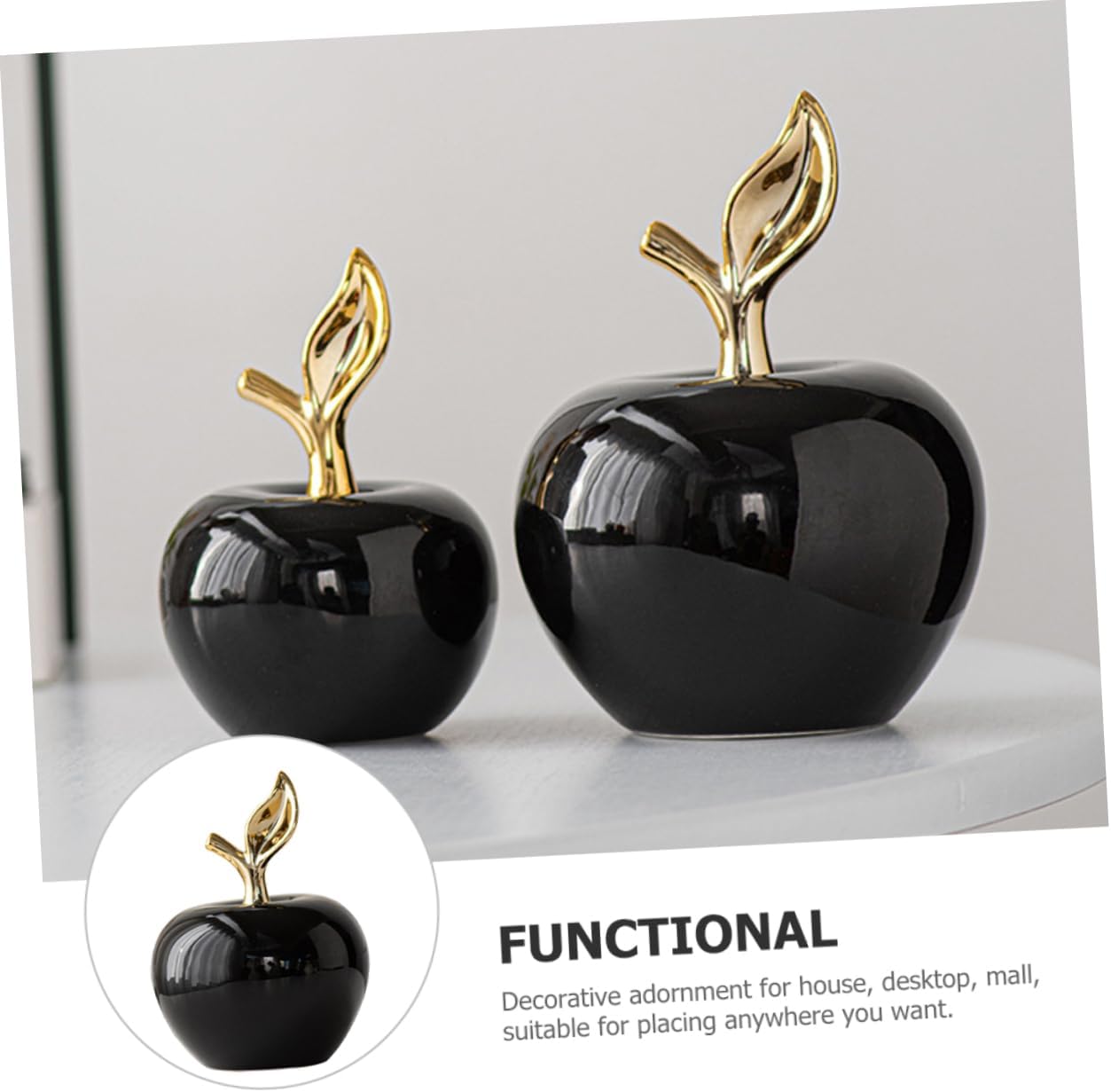 Lifelike Small Ceramic Apple Figurine for Home Office Decor