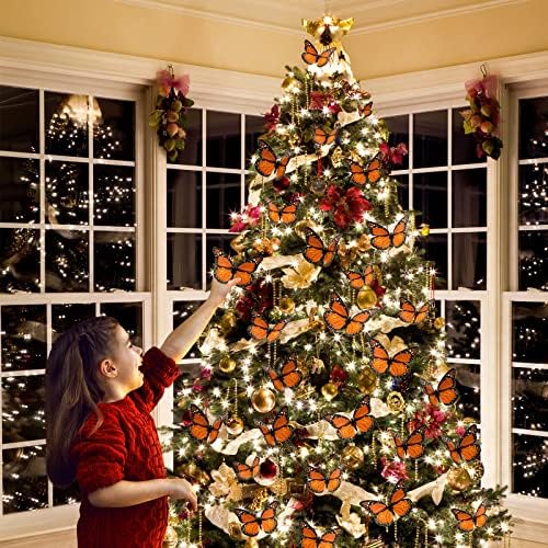Monarch Butterfly Wall Decor Halloween 3D Orange Artificial 48 Pieces