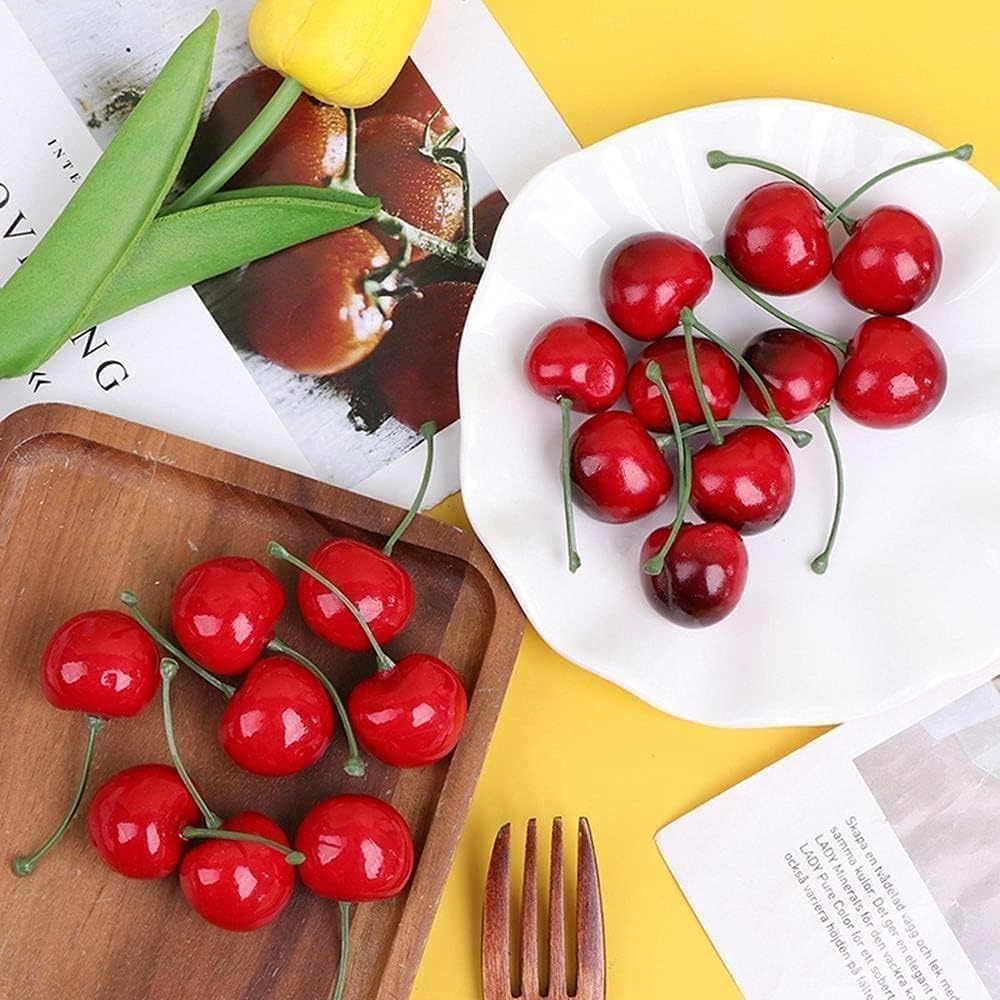 20Pcs Red Artificial Cherries Decoration Decorative Fruit Ornament