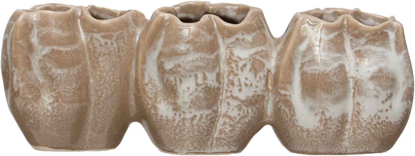 Creative Co Op Stoneware Pod Vase 3 Sections