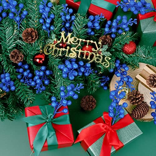 20 Pack 78 Inch Royal Blue Christmas Glitter Berries Stems