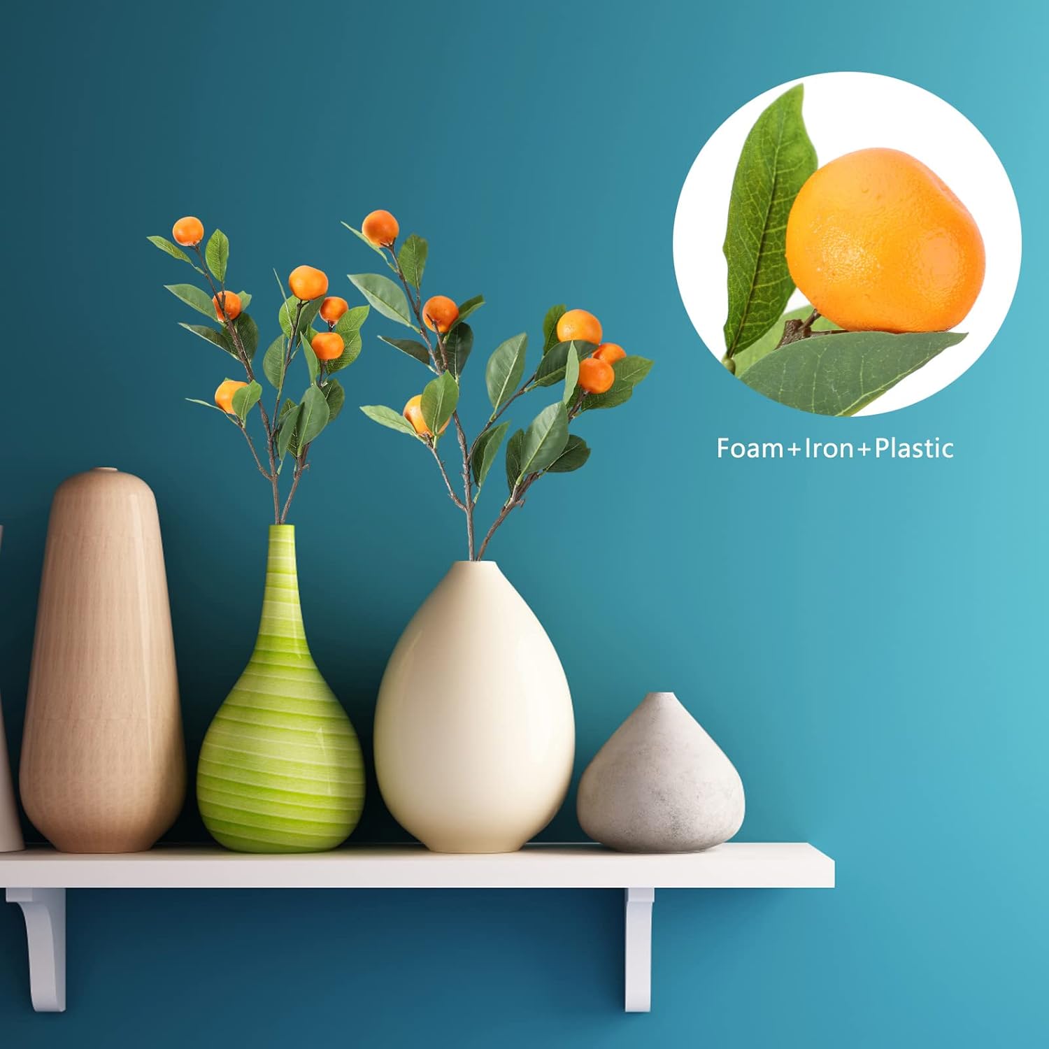 Lifelike Artificial Orange Branch with Green Leaves 65cm