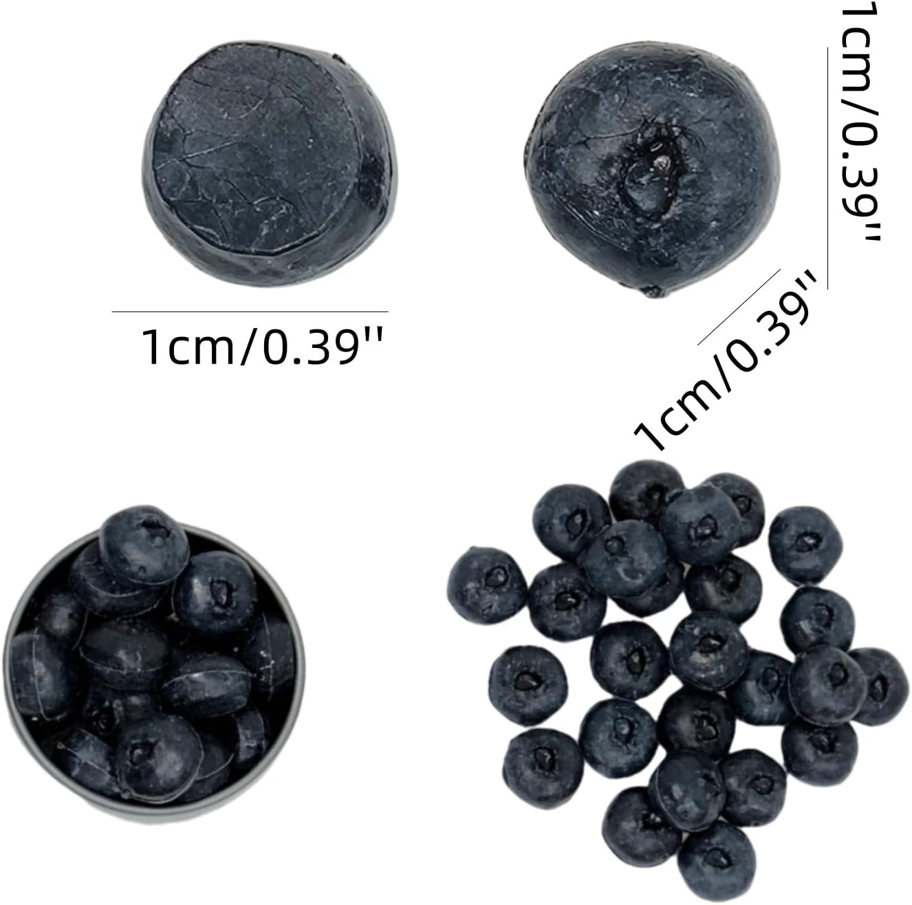 50PCS Artificial Blueberry Lifelike Decor for Kitchen Photography Props
