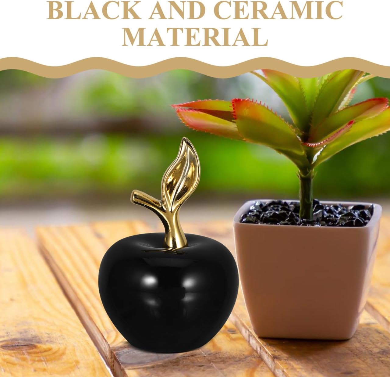 Cabilock Ceramic Apple Figurine Ornament Black