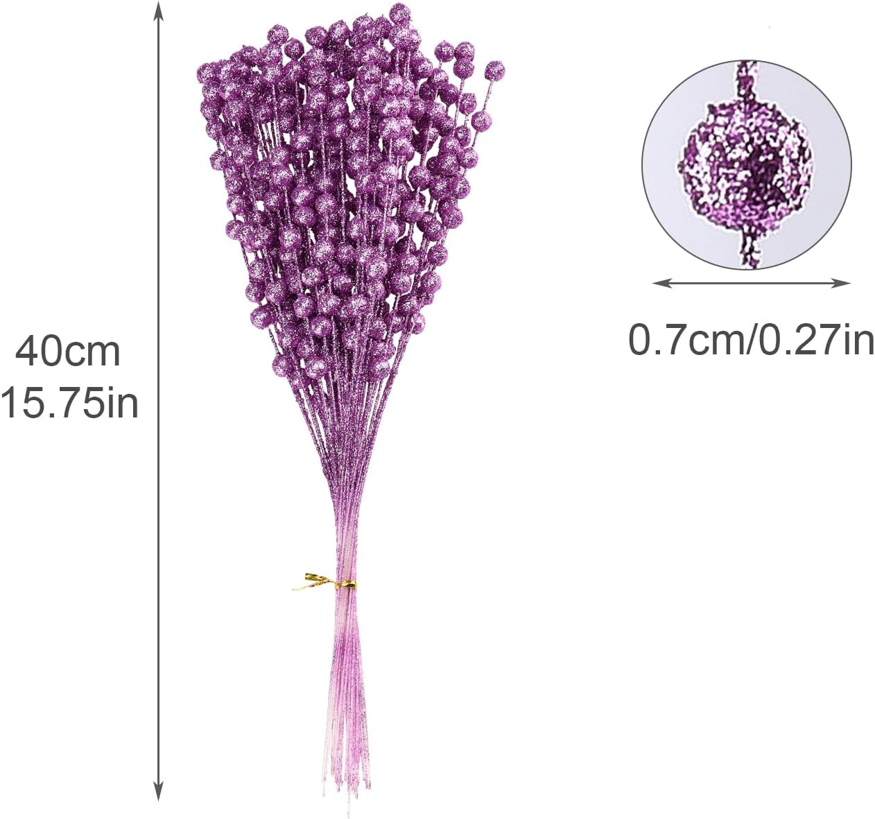 50Pcs Glitter Berry Stem Ornaments 157in Silver Christmas Decor
