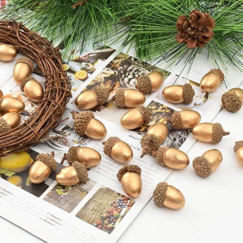 HUIANER Gold Artificial Acorns 50PCS for Christmas Decor