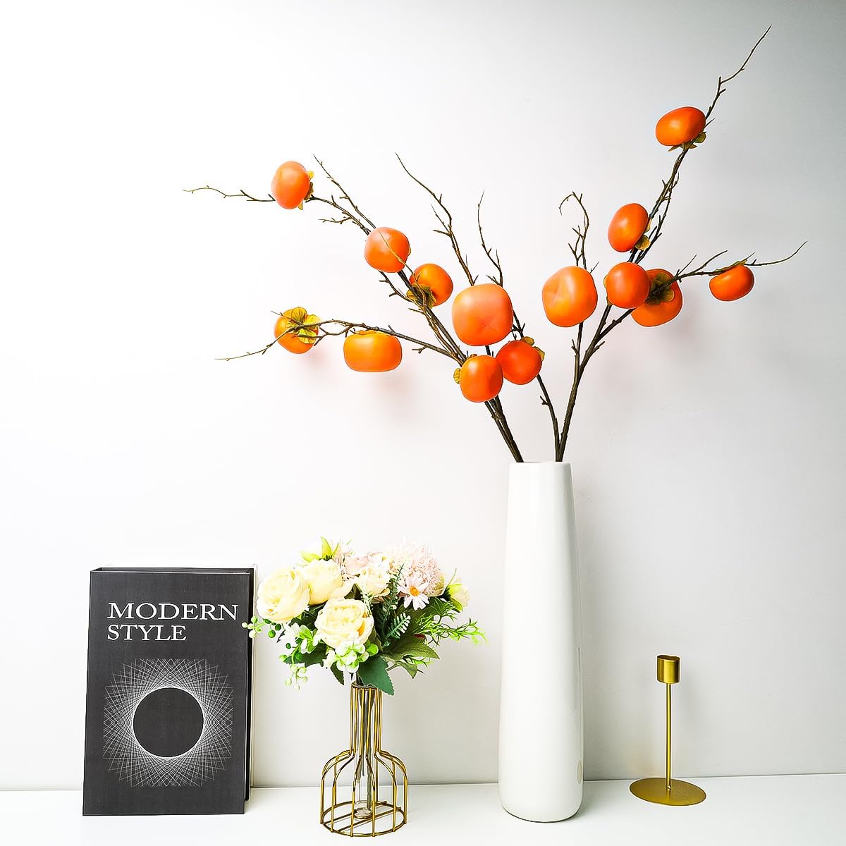 2pcs Artificial Persimmon Branches Realistic Farmhouse Decor