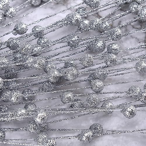 50Pcs Glitter Berry Stem Ornaments 157in Silver Christmas Decor