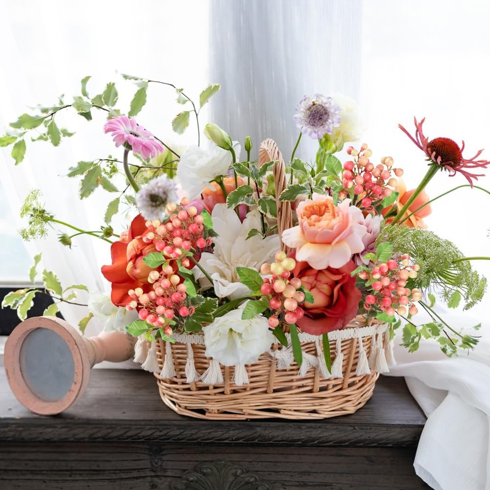 HUIANER Artificial Pink White Berry 4PCS for Wedding Decor