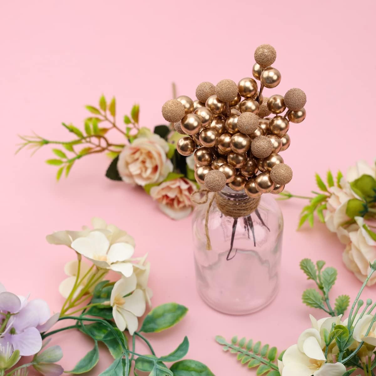 10pcs Glitter Fake Gold Berries Christmas Decorations