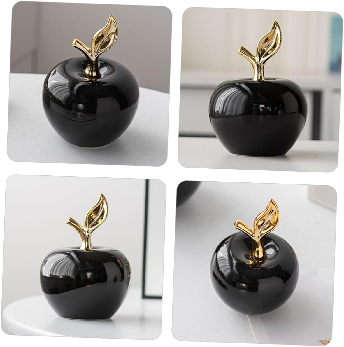 Lifelike Small Ceramic Apple Figurine for Home Office Decor