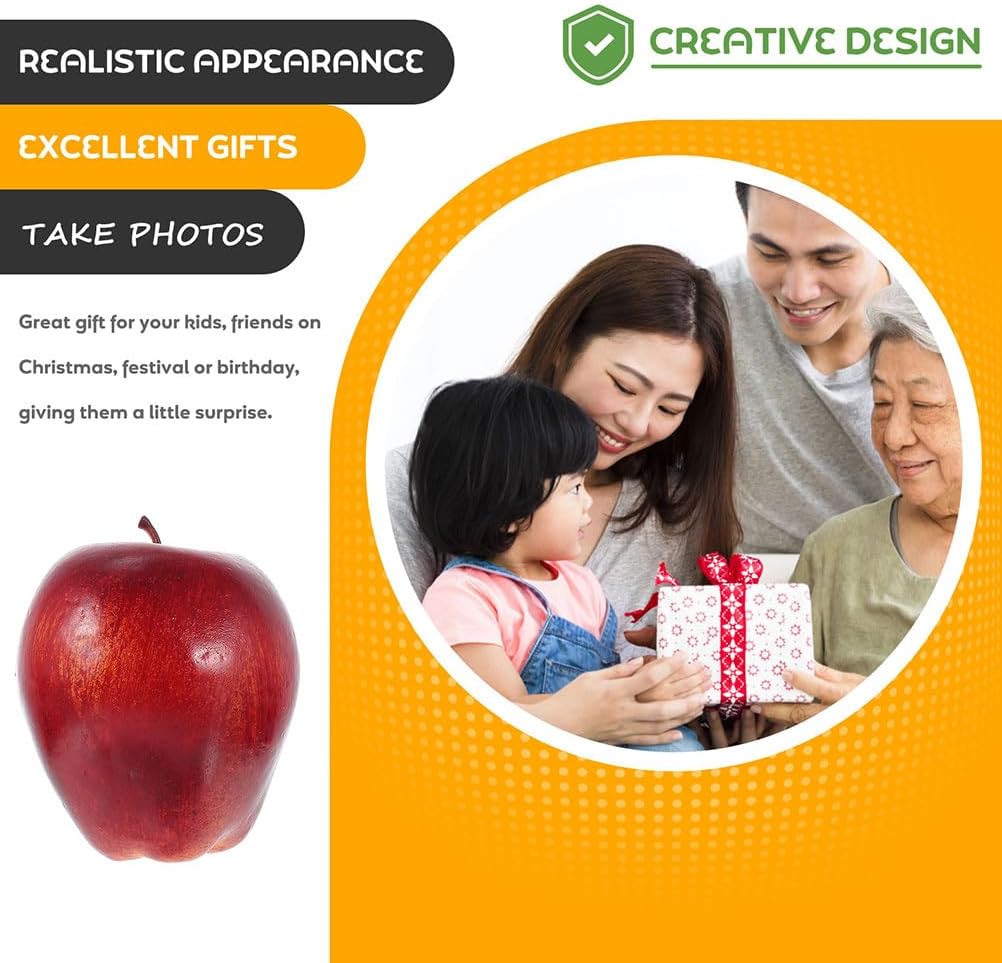HOMSFOU 6pcs Artificial Red Apples for Decoration