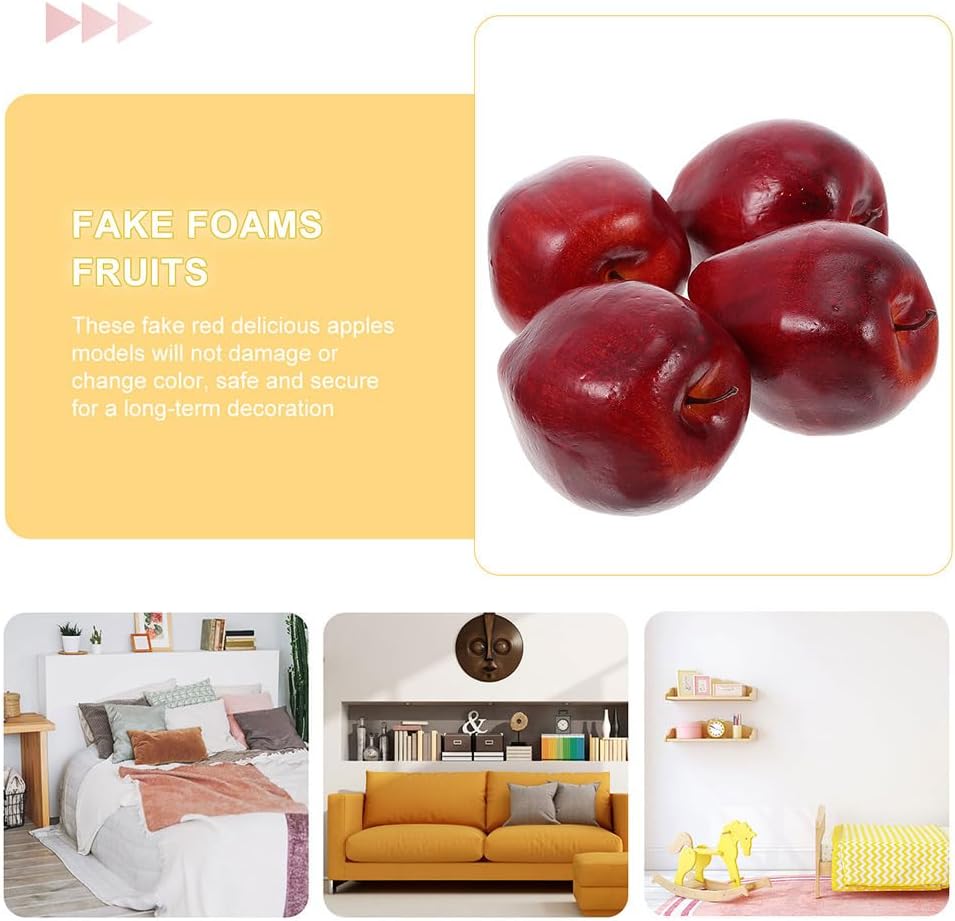 HOMSFOU 6pcs Artificial Red Apples for Decoration