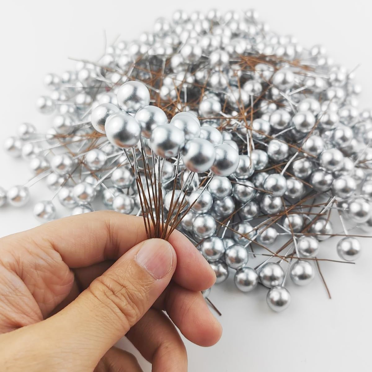 GXXMEI 300PCS Artificial Holly Berries Silver