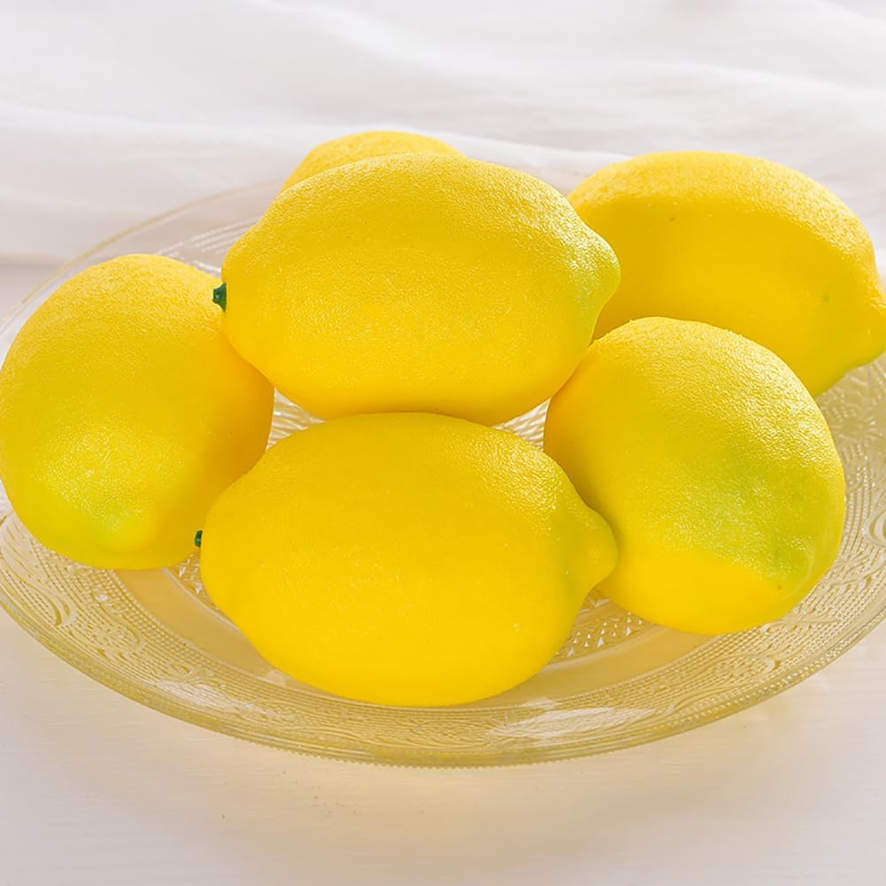 GSHLLO 4 Pcs Artificial Yellow Lemons Realistic Faux Lemon Vase Filler