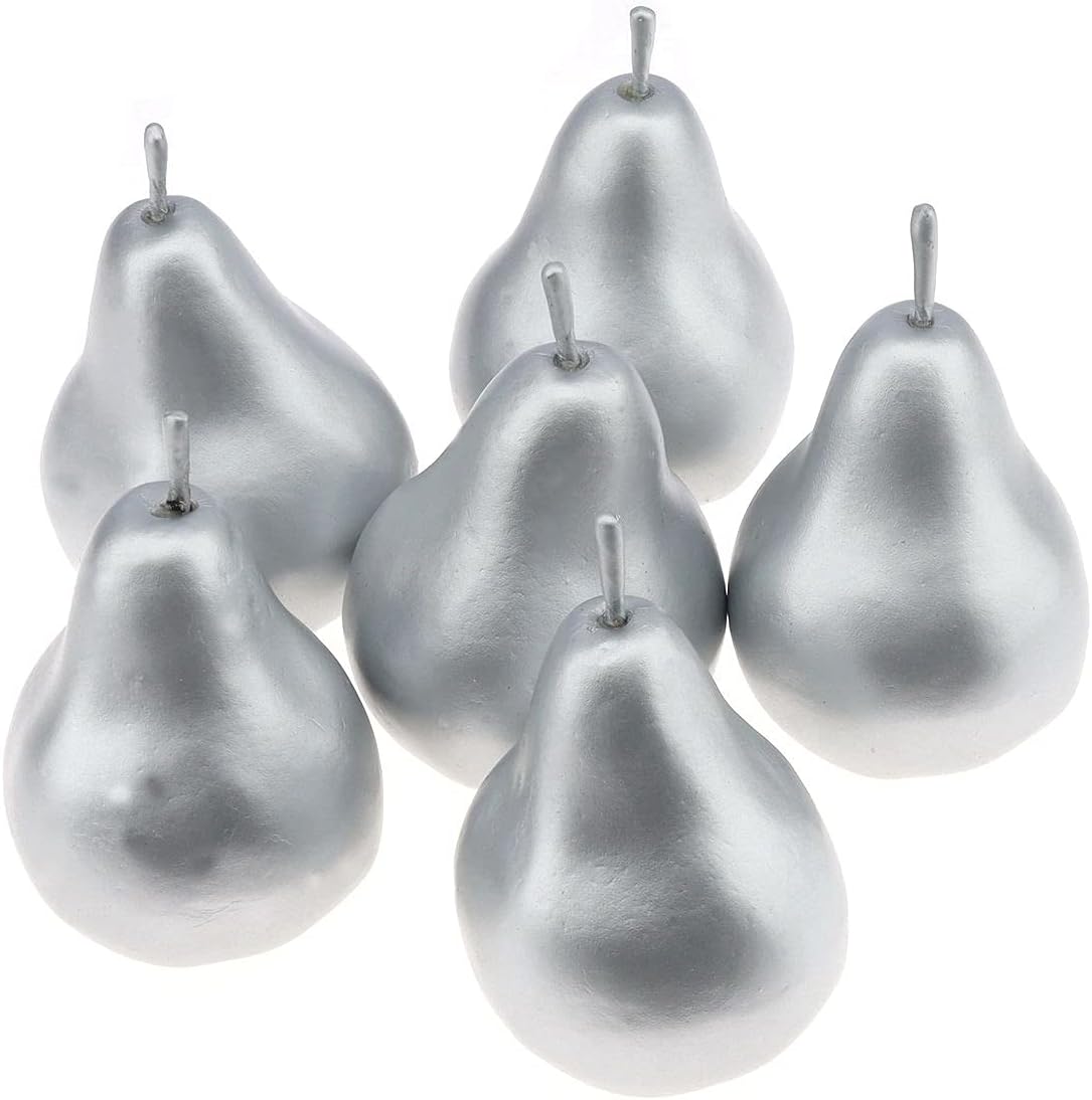 6 PCS Artificial Silver Lifelike Pear Decorations