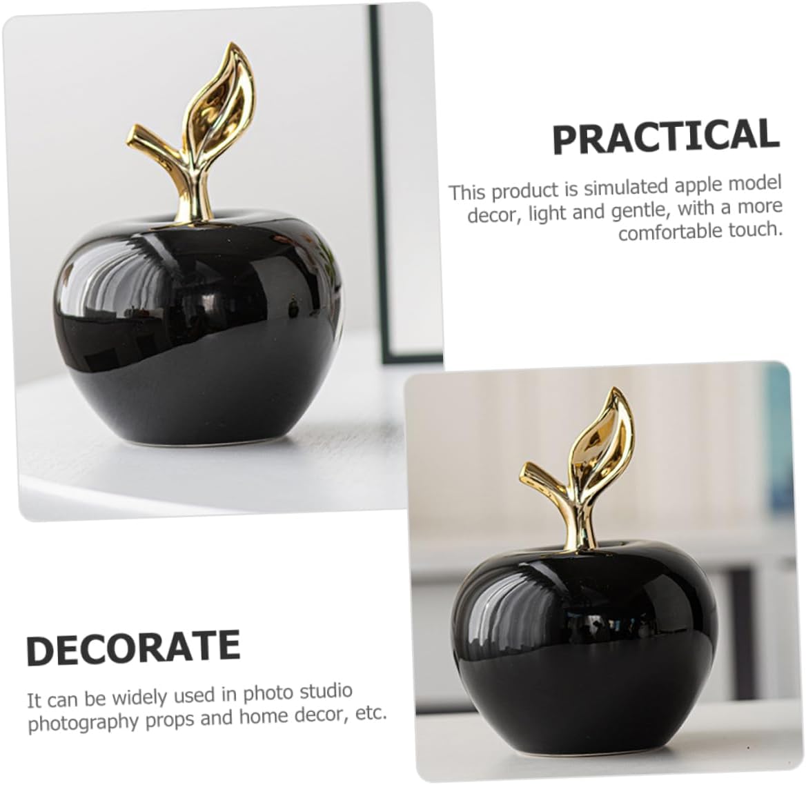 Lifelike Small Ceramic Apple Figurine for Home Office Decor
