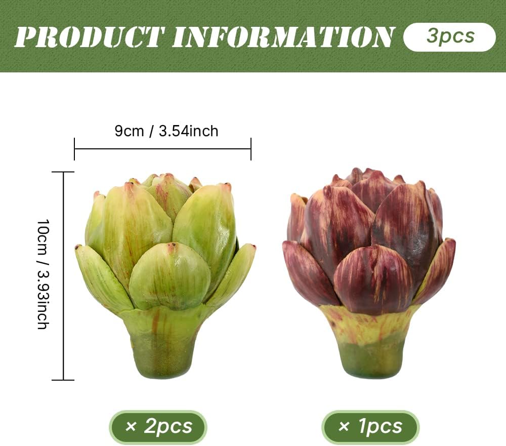 Luckforest Artificial Artichokes Decor Set of 3 Green Red
