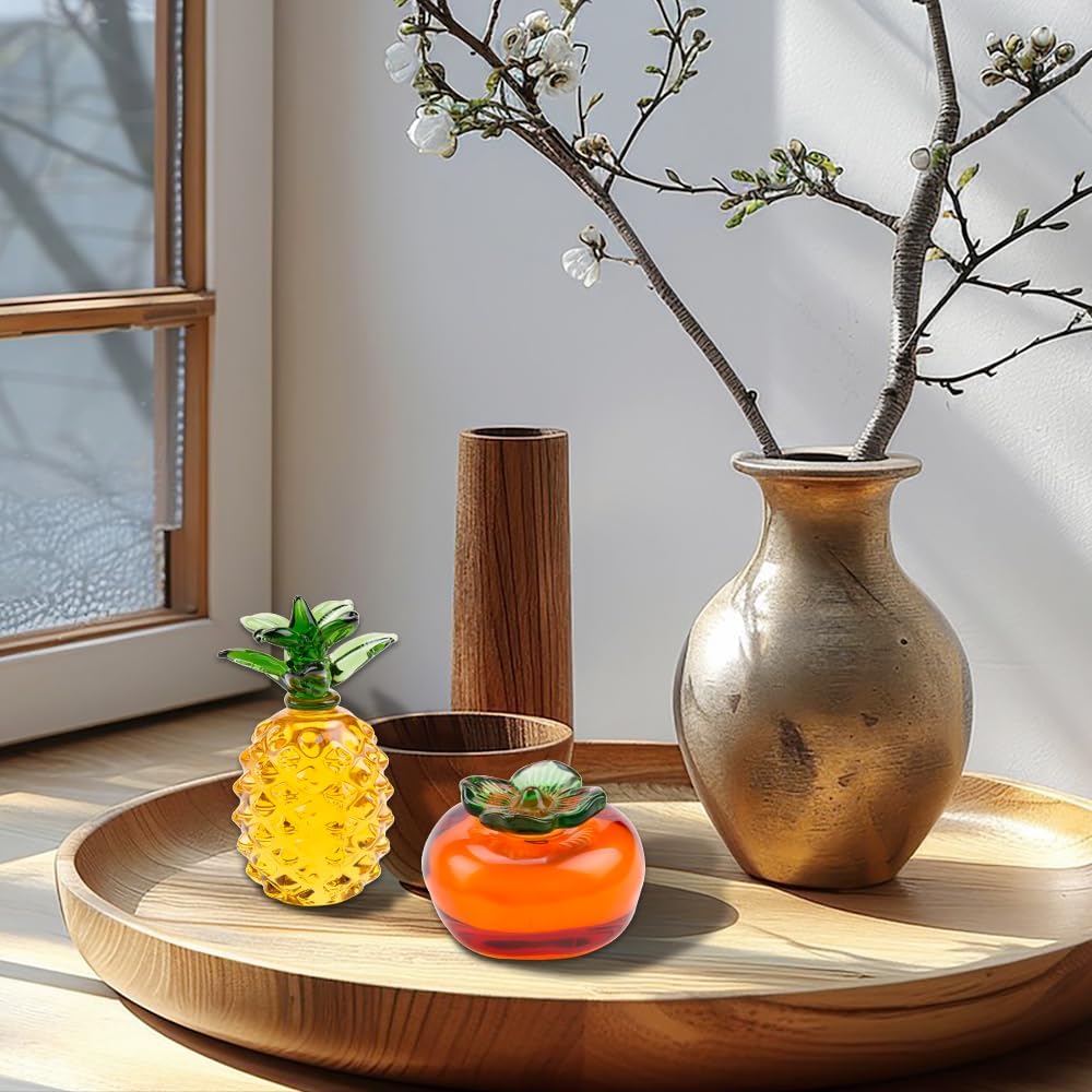 SaiDian 2Pcs Blown Glass Persimmon Pineapple Figurine Decor