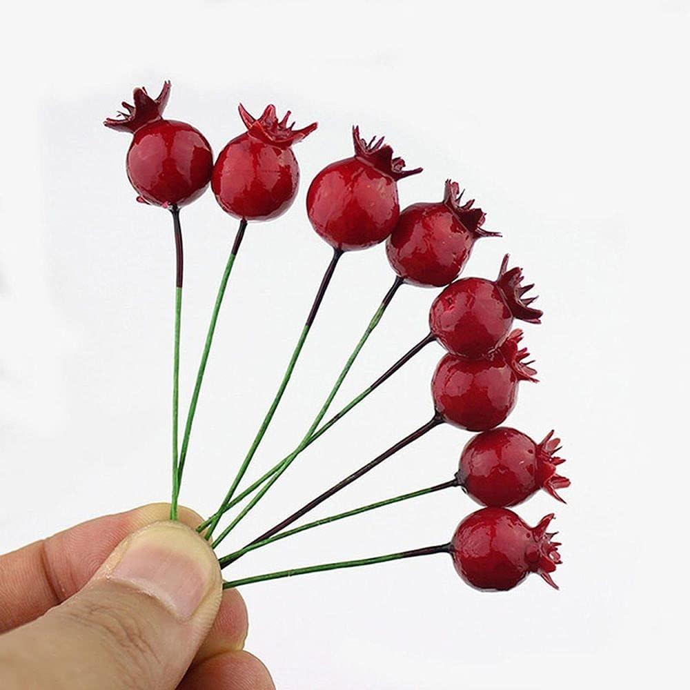 20 Pcs Artificial Fruit Mini Fake Pomegranate Decor on Wire