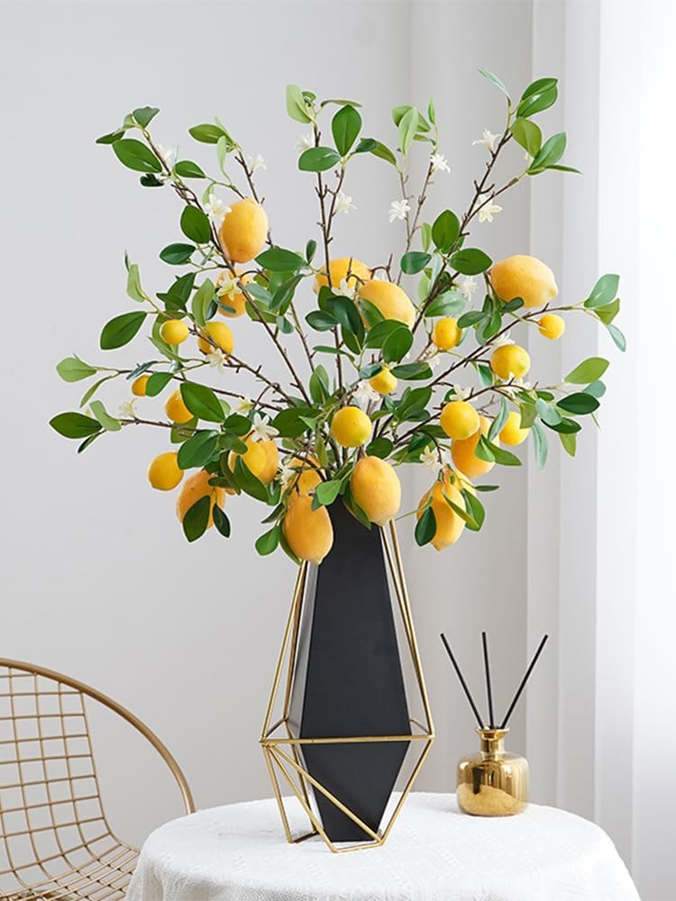 3Pcs Artificial Lemon Tree Branches for Vase Decor
